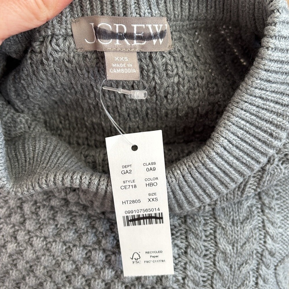 J Crew Cotton‎ cable-knit crewneck sweater Womens XXS Grey - Picture 5 of 8
